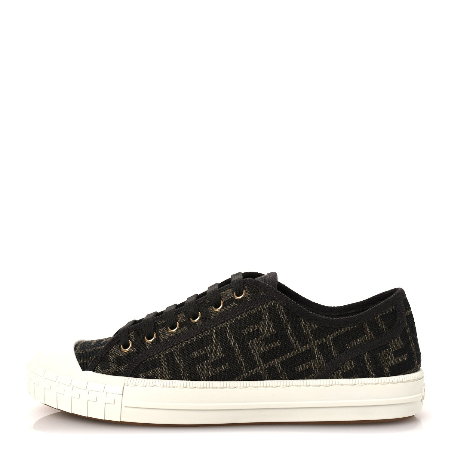 Fendi Fabric Jacquard Rubber FF Mens Domino Sneakers 42 Tabacco Black 1 of 10