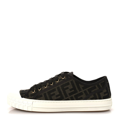 Fendi Fabric Jacquard Rubber FF Mens Domino Sneakers 42 Tabacco Black 1 of 10