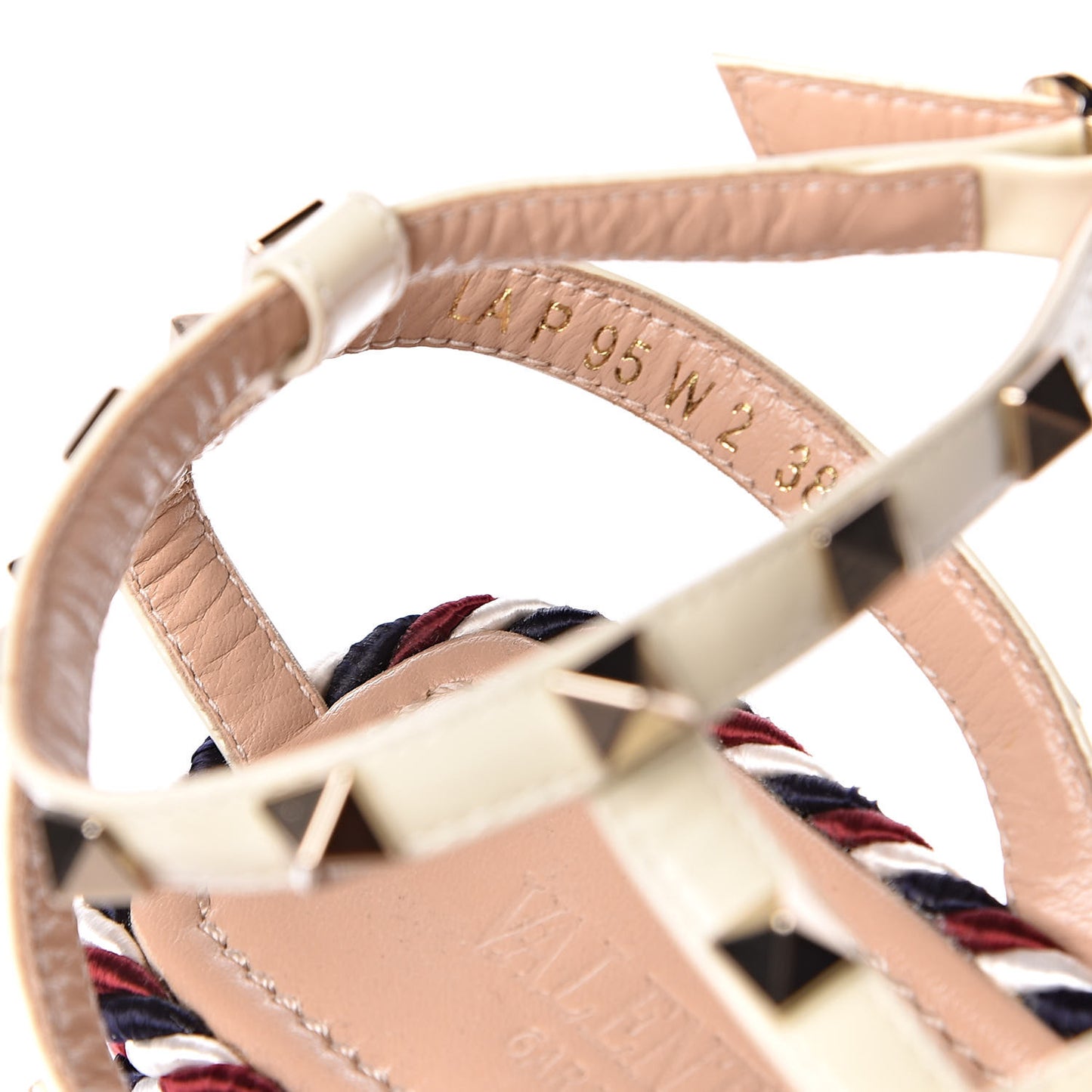 Patent Rockstud Ankle Strap Torchon Espadrille Caged 25/95mm Wedge Sandals 38 Light Ivory