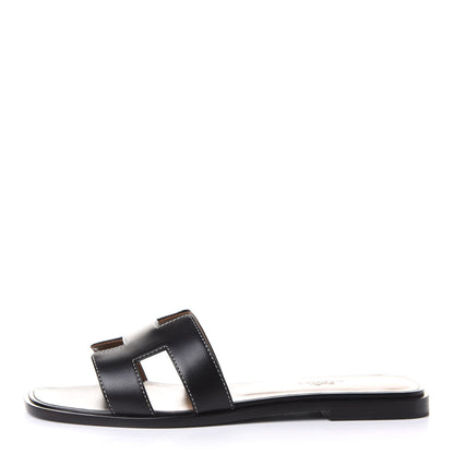 Hermes Box Calfskin Oran Sandals 39 Black 1 of 22
