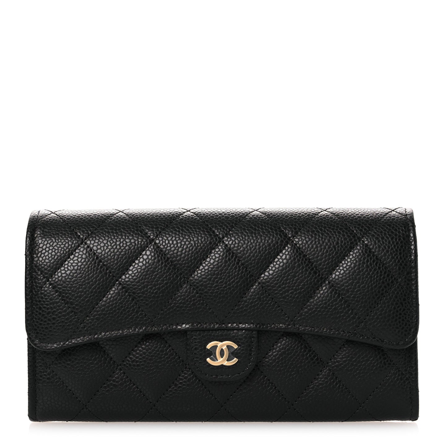 Caviar Quilted Large Gusset Flap Wallet Black