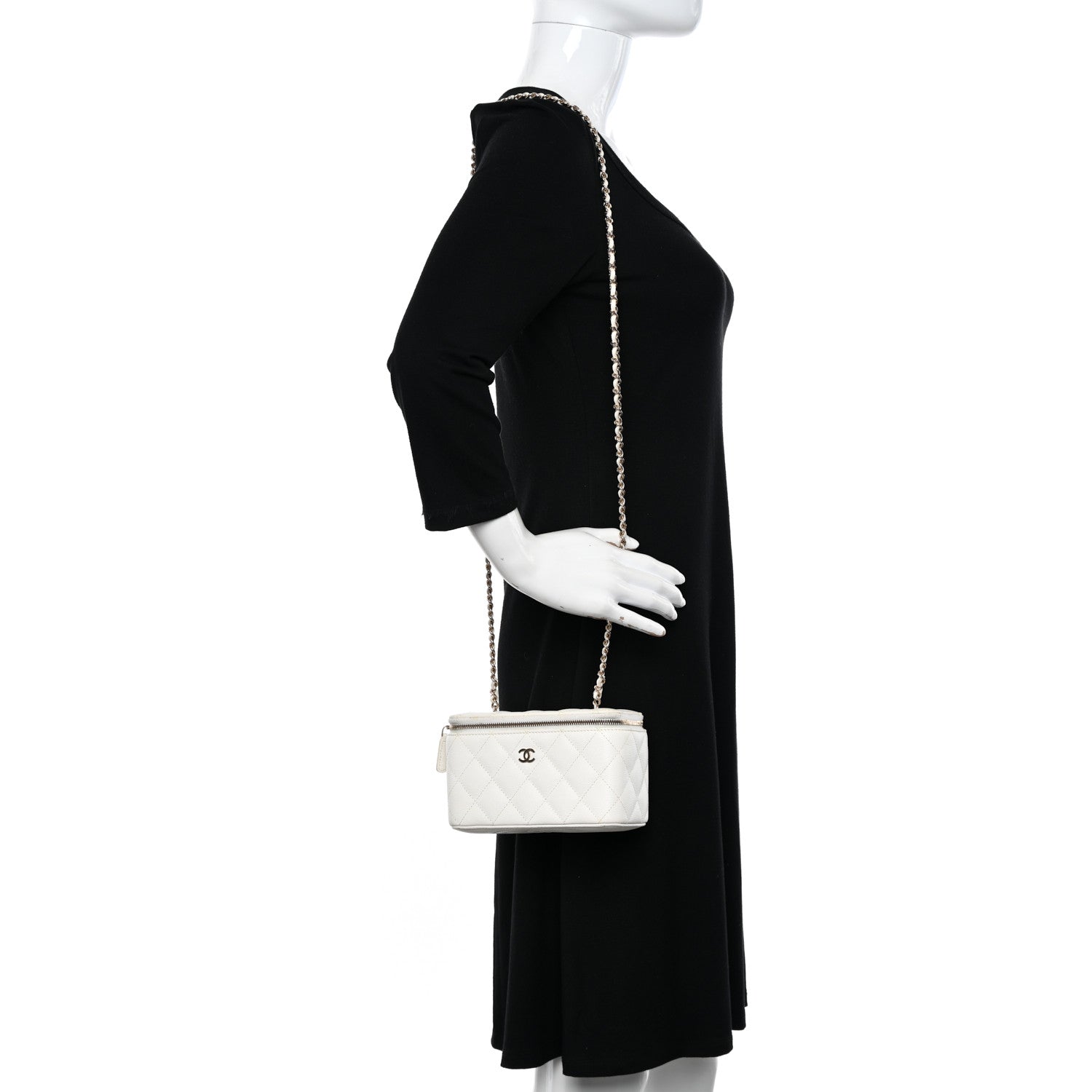 Chanel Caviar Quilted Small Vanity Case With Chain White 2 of 15