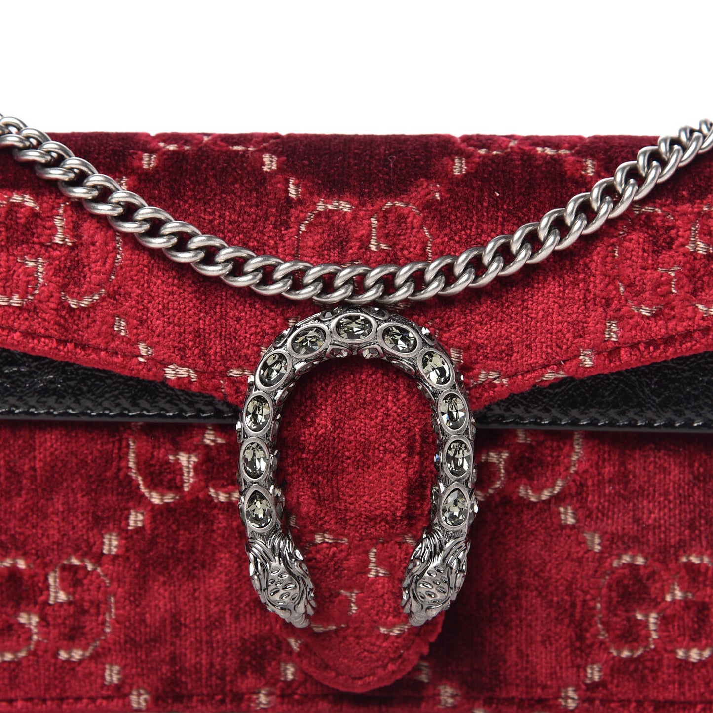 Velvet GG Monogram Super Mini Dionysus Shoulder Bag Red Cipria Black