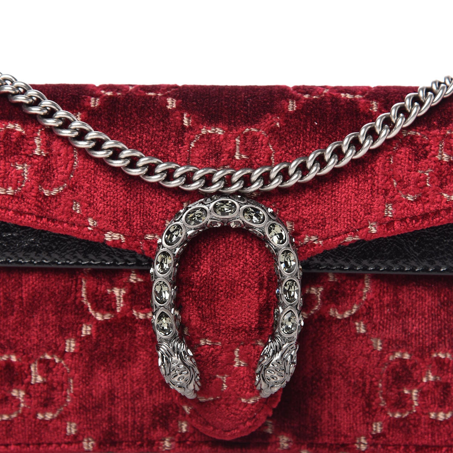 Gucci Velvet GG Monogram Super Mini Dionysus Shoulder Bag Red Cipria Black 9 of 10