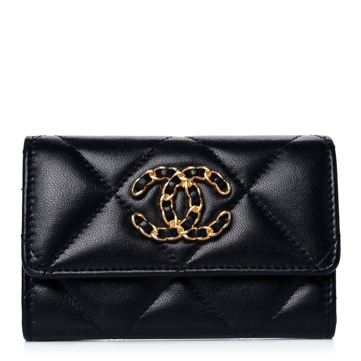 Lambskin Quilted Chanel 19 Flap Card Holder Black
