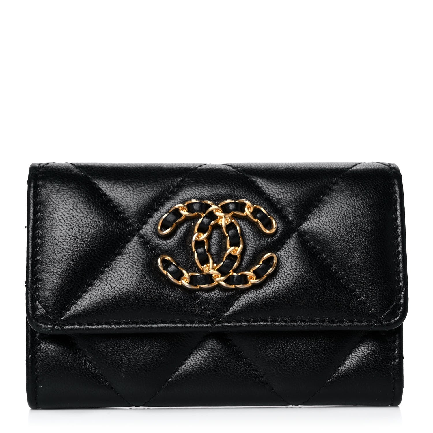 Chanel Lambskin Quilted Chanel 19 Flap Card Holder Black 1 of 12