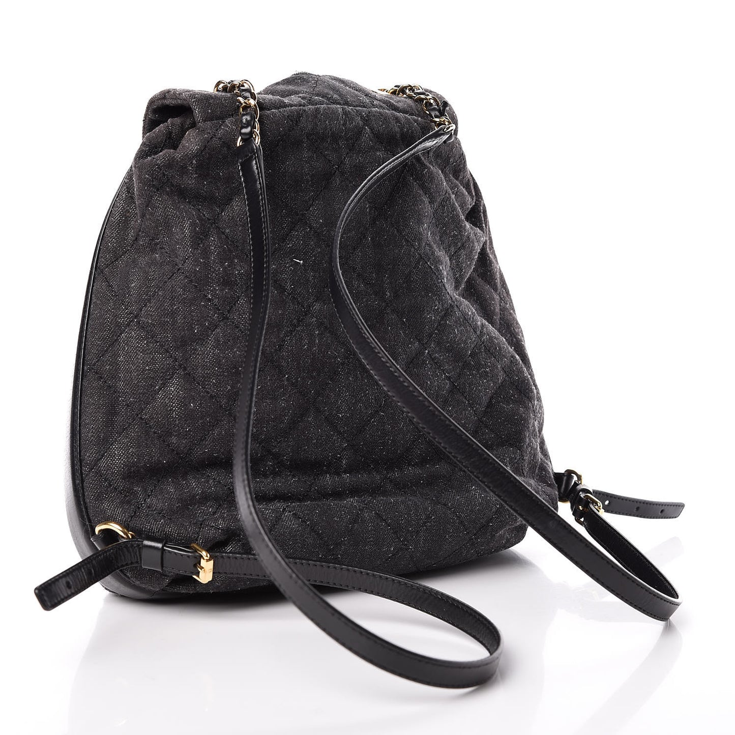 Denim Calfskin Quilted Backpack Dark Grey Black