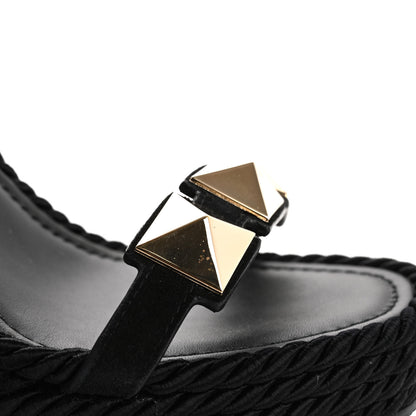 Valentino Garavani Suede Calfskin Roman Stud Espadrille Wedge Ankle Wrap Sandals 38 Black 11 of 12