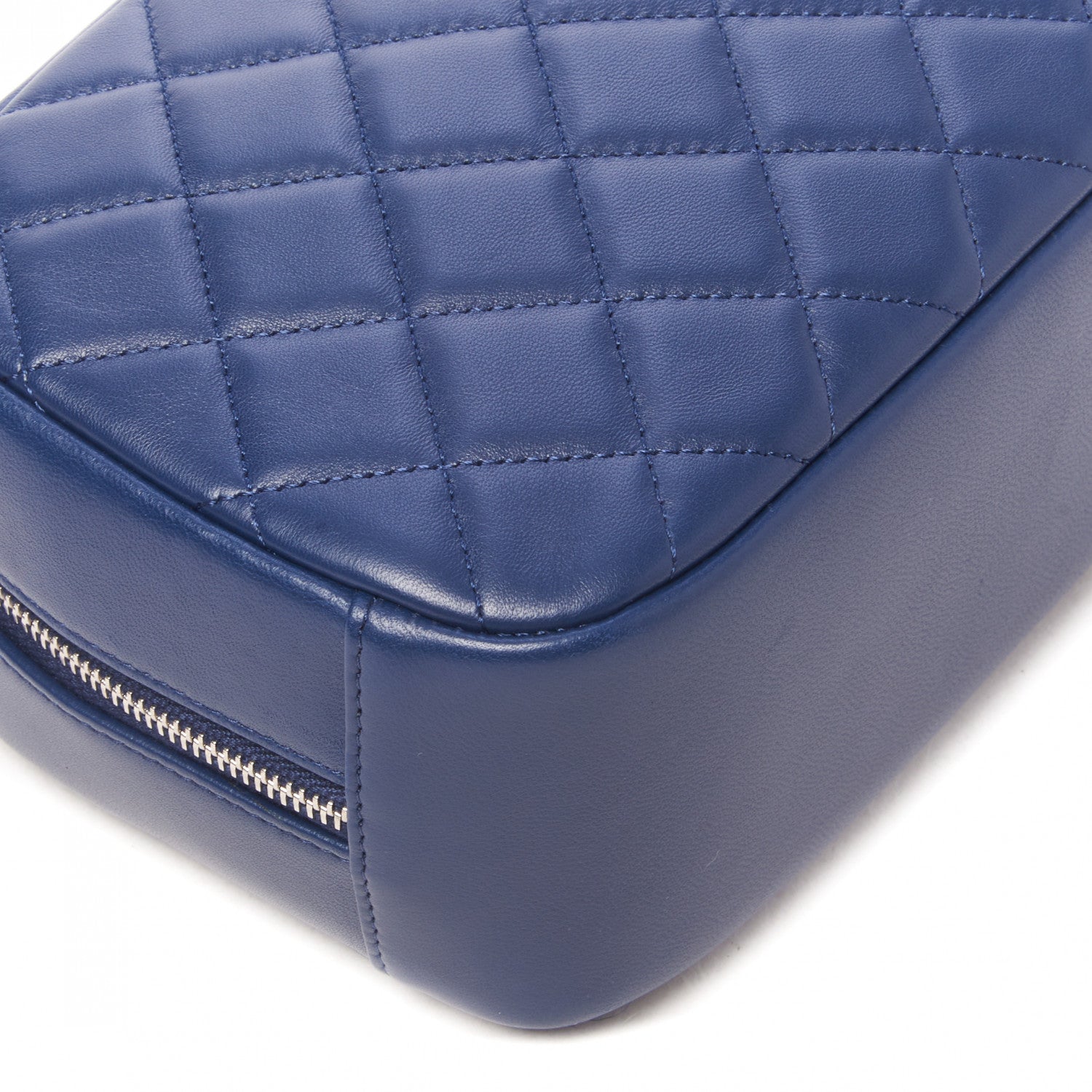 Chanel Lambskin Quilted Medium Curvy Pouch Cosmetic Case Blue 5 of 9