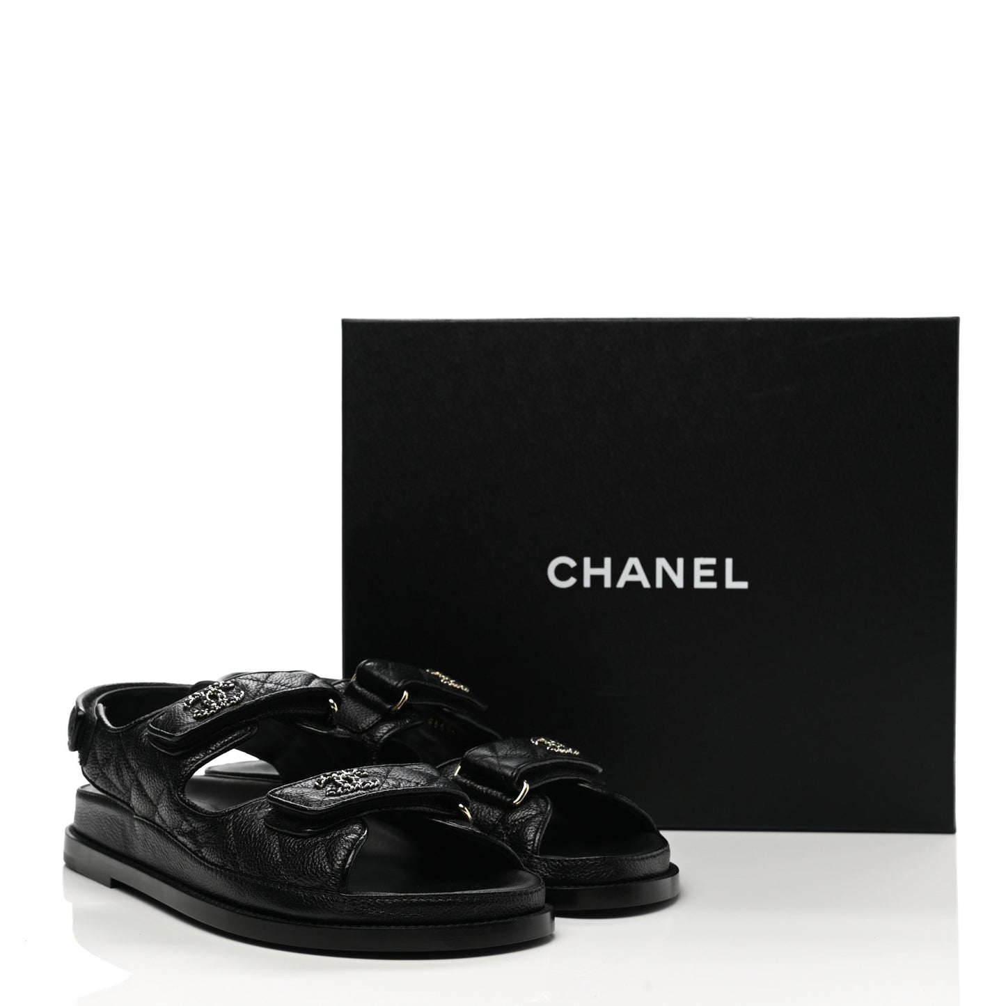 Grained Calfskin Velcro Dad Sandals 38.5 Black