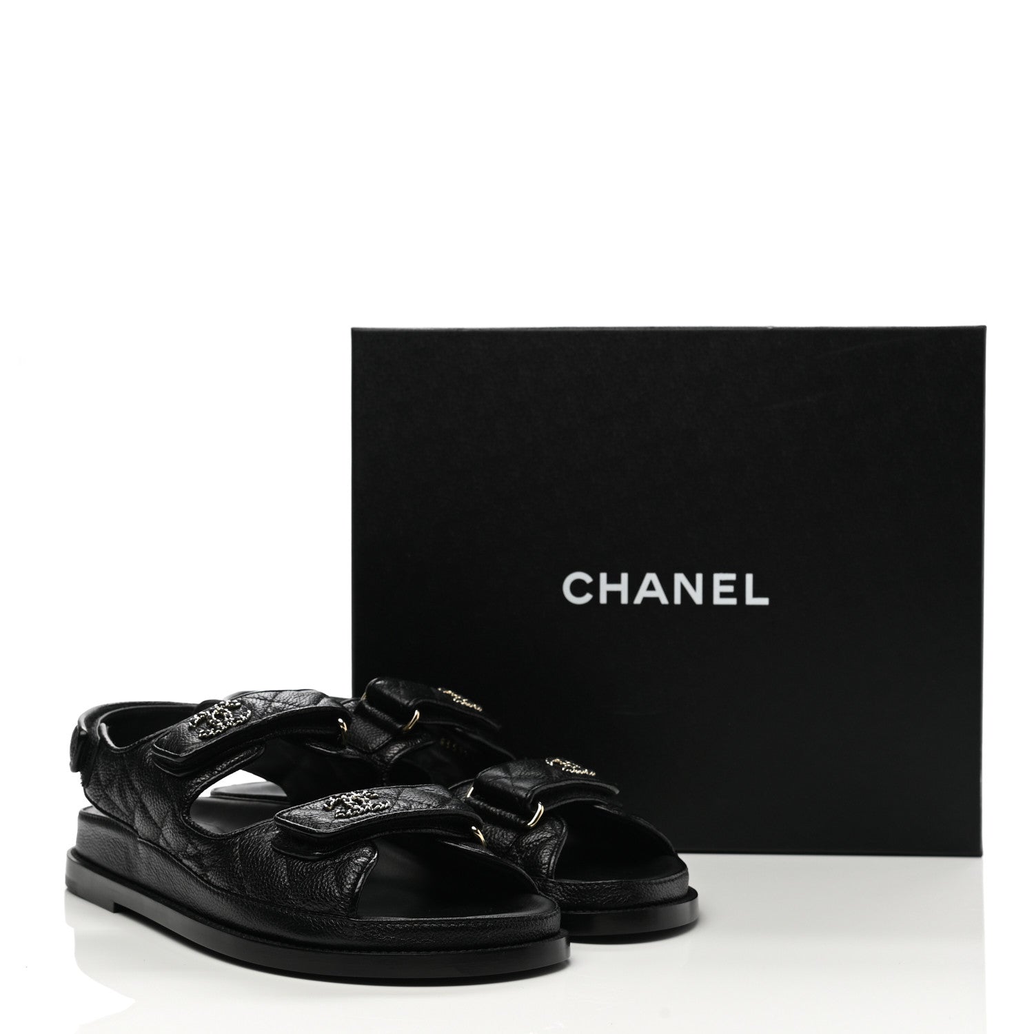 Chanel Grained Calfskin Velcro Dad Sandals 38.5 Black 9 of 9