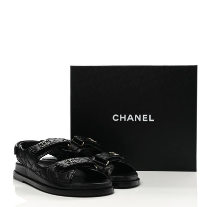 Chanel Grained Calfskin Velcro Dad Sandals 38.5 Black 9 of 9