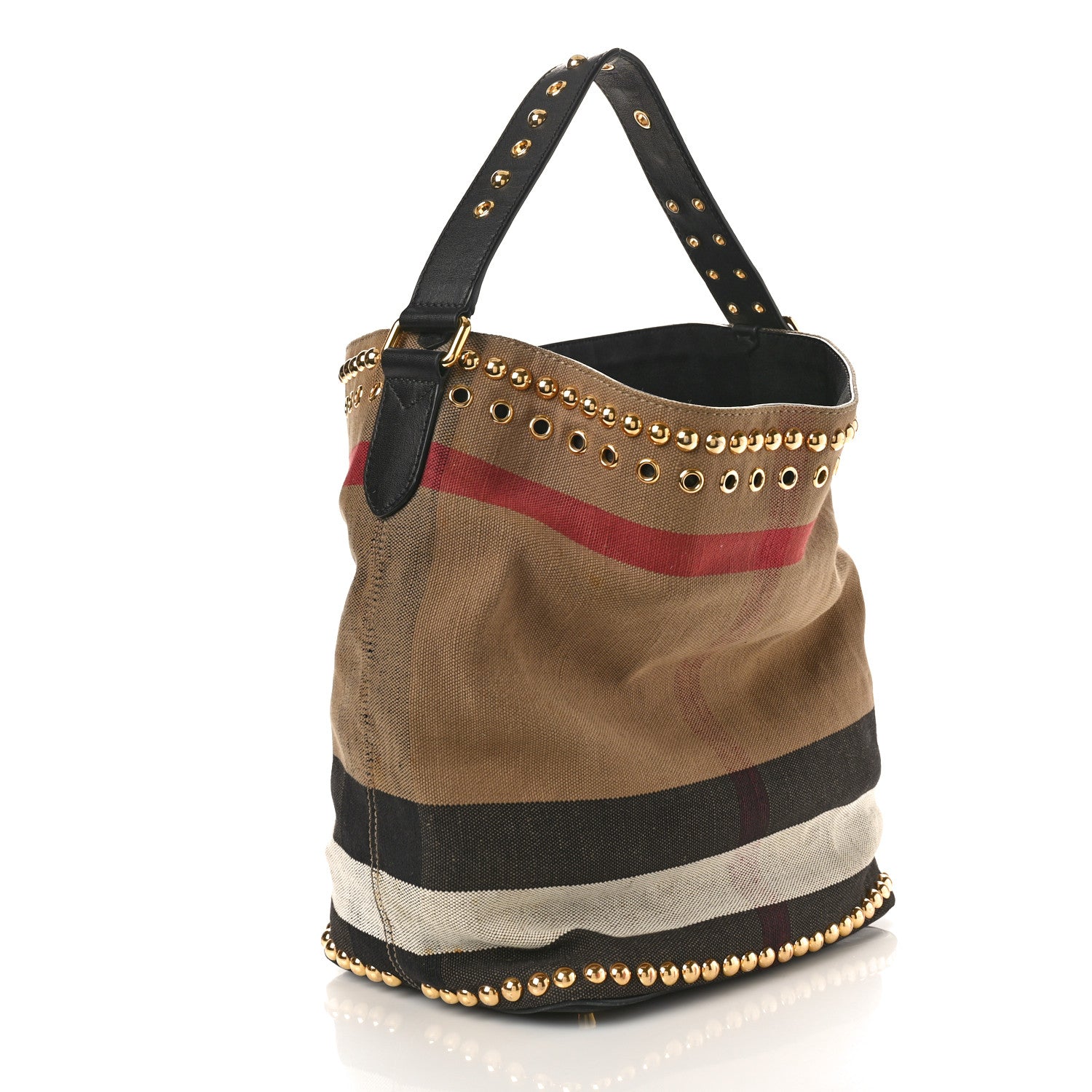 Burberry Canvas Mega Check Studded Medium Ashby Bucket Bag Black 3 of 10