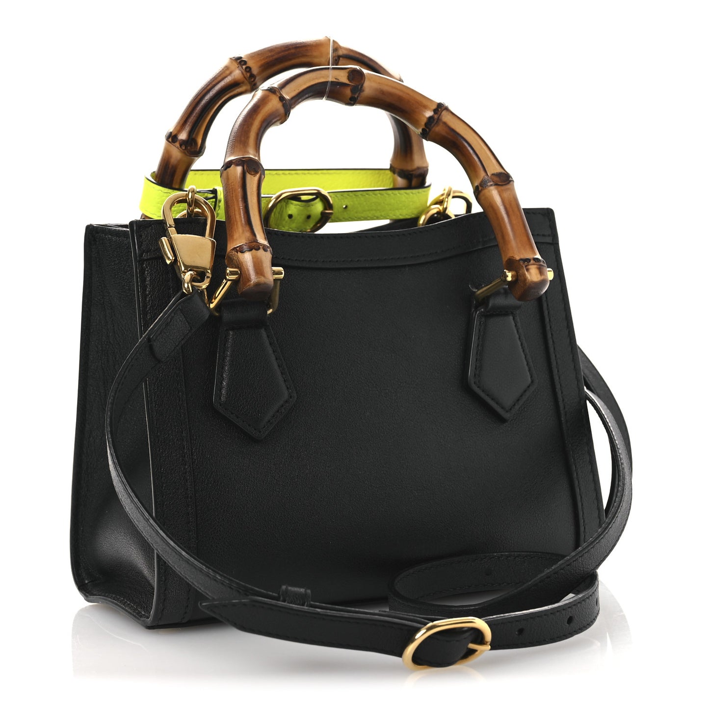 Wonka Grain Calfskin Mini Diana Tote Bag Black Yellow Fluo