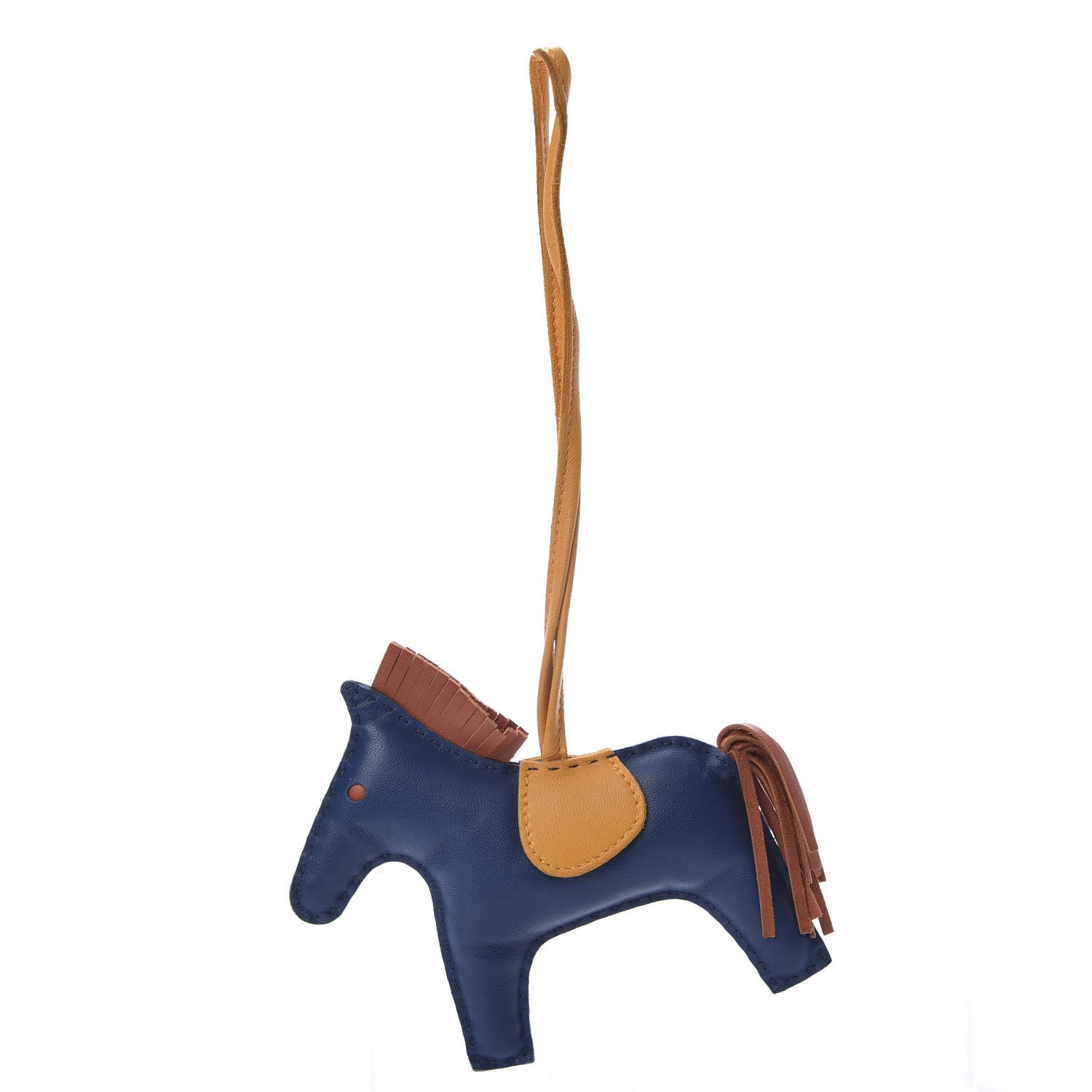 Hermes Milo Lambskin Grigri Rodeo Horse Bag Charm MM Bleu de Malte Cornaline Jaune D'Or 1 of 4