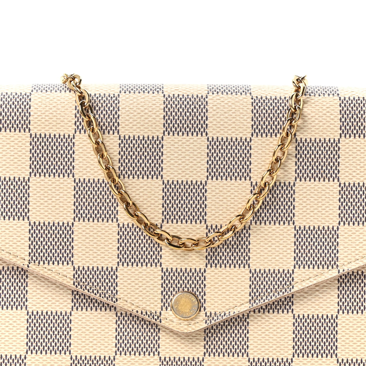 Damier Azur Pochette Felicie Chain Wallet Rose Ballerine