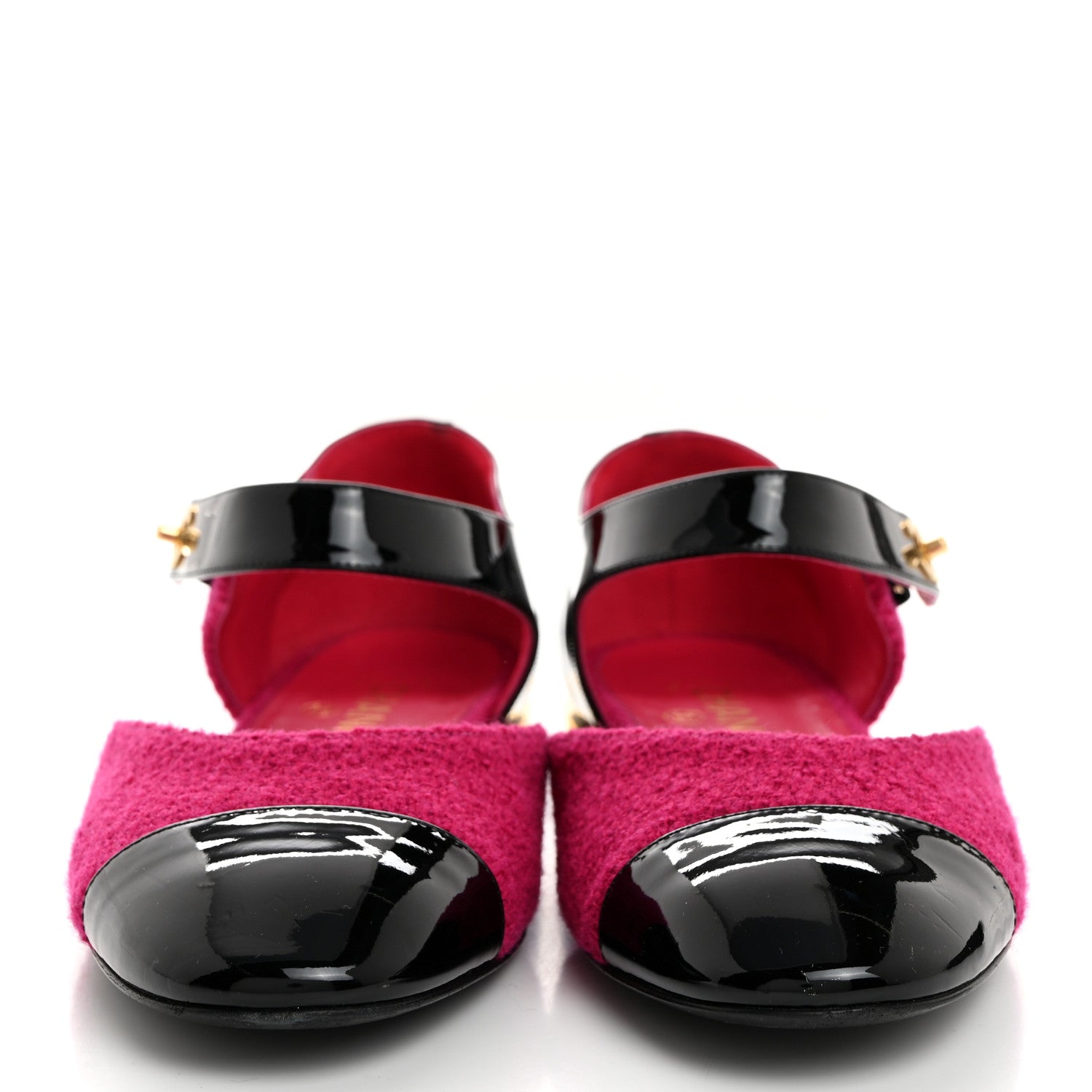 Chanel Tweed Patent Cap Toe Ballerina Flats 40 Dark Pink Black 2 of 9