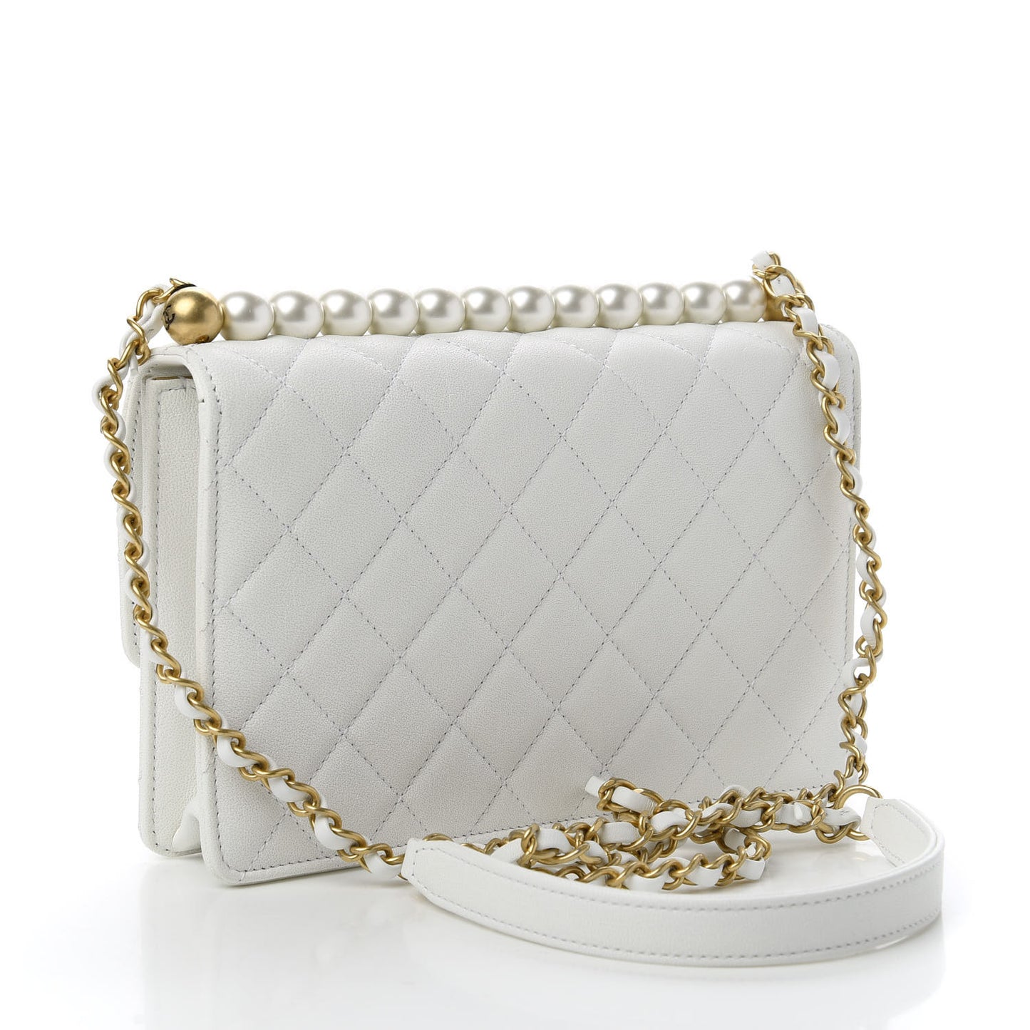 Lambskin Quilted Small Chic Pearls Flap White