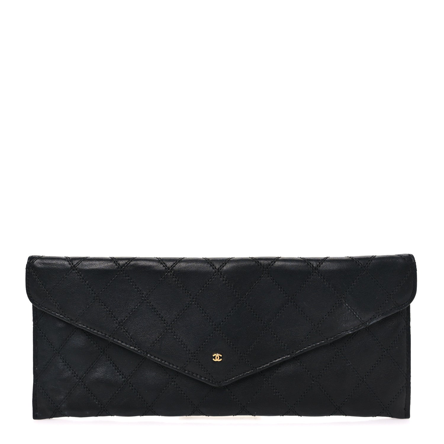 Chanel Lambskin Diamond Stitched Envelope Long Flap Wallet Black 1 of 8