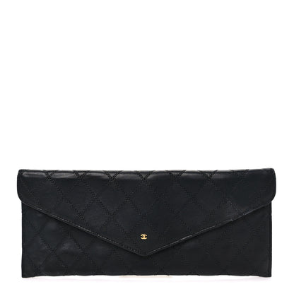 Chanel Lambskin Diamond Stitched Envelope Long Flap Wallet Black 1 of 8