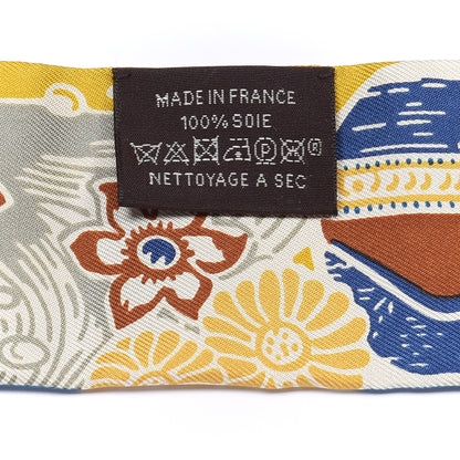 Hermes Silk Bingata Twilly Moutarde Bleu Brun 2 of 4
