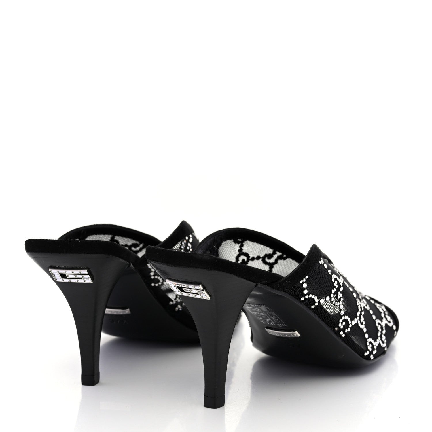 Gucci Tela Retino Kid Scamosciato Crystal GG Monogram Square G 95mm Slide Sandals 37.5 Black 4 of 8