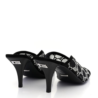 Gucci Tela Retino Kid Scamosciato Crystal GG Monogram Square G 95mm Slide Sandals 37.5 Black 4 of 8