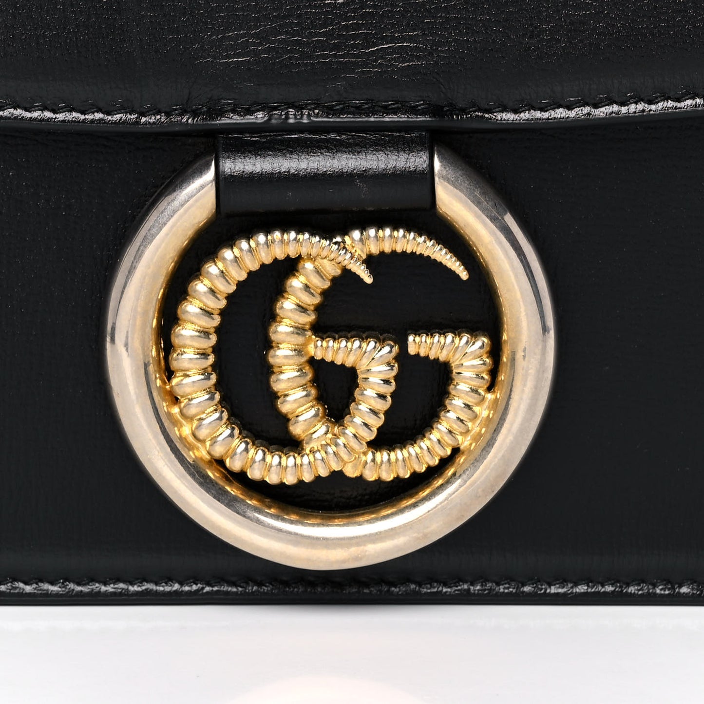 Textured Calfskin Medium Torchon GG Ring Shoulder Bag Black