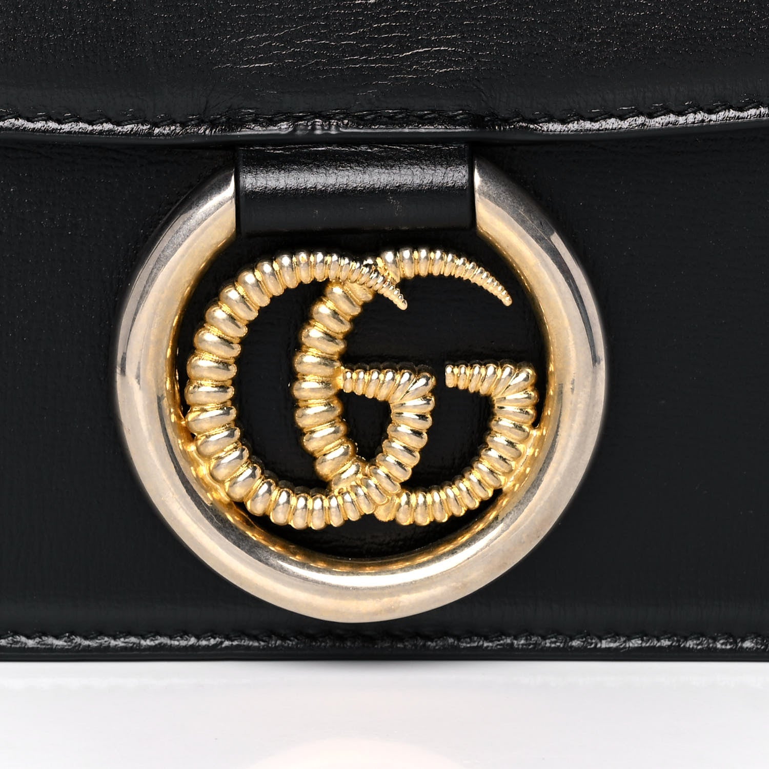 Gucci Textured Calfskin Medium Torchon GG Ring Shoulder Bag Black 10 of 15