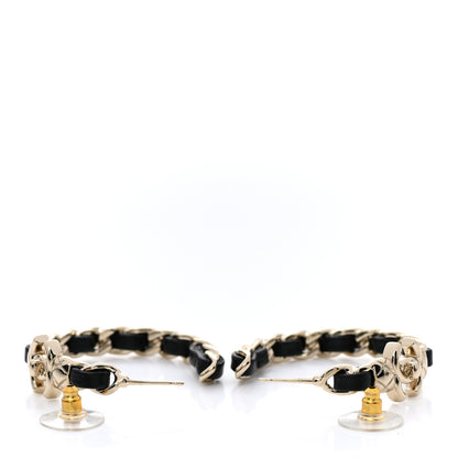 Chanel Metal Lambskin Quilted CC Turnlock Chain Hoop Earrings Gold Black 3 of 5