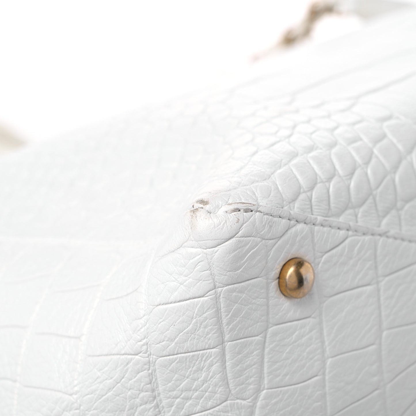Calfskin Crocodile Embossed Cocodile Shopping Tote White