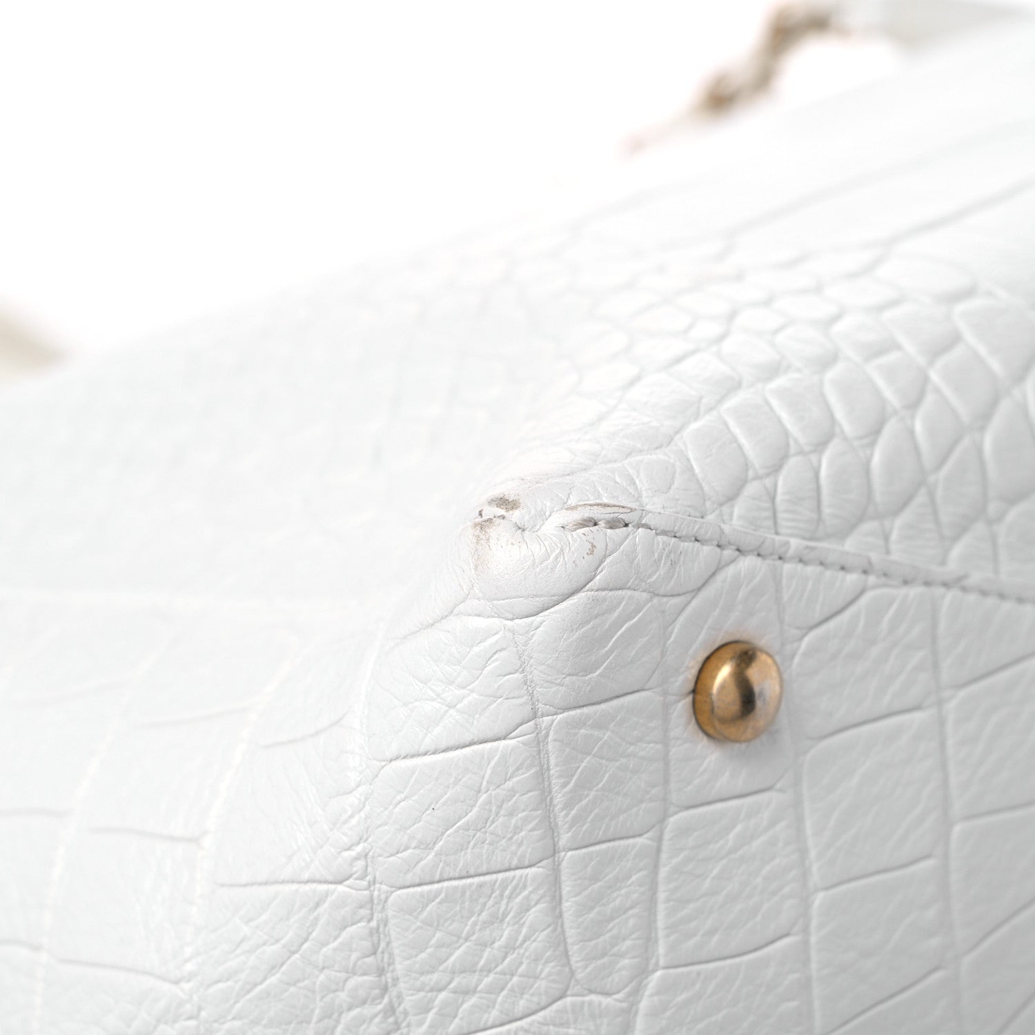 Chanel Calfskin Crocodile Embossed Cocodile Shopping Tote White 10 of 17