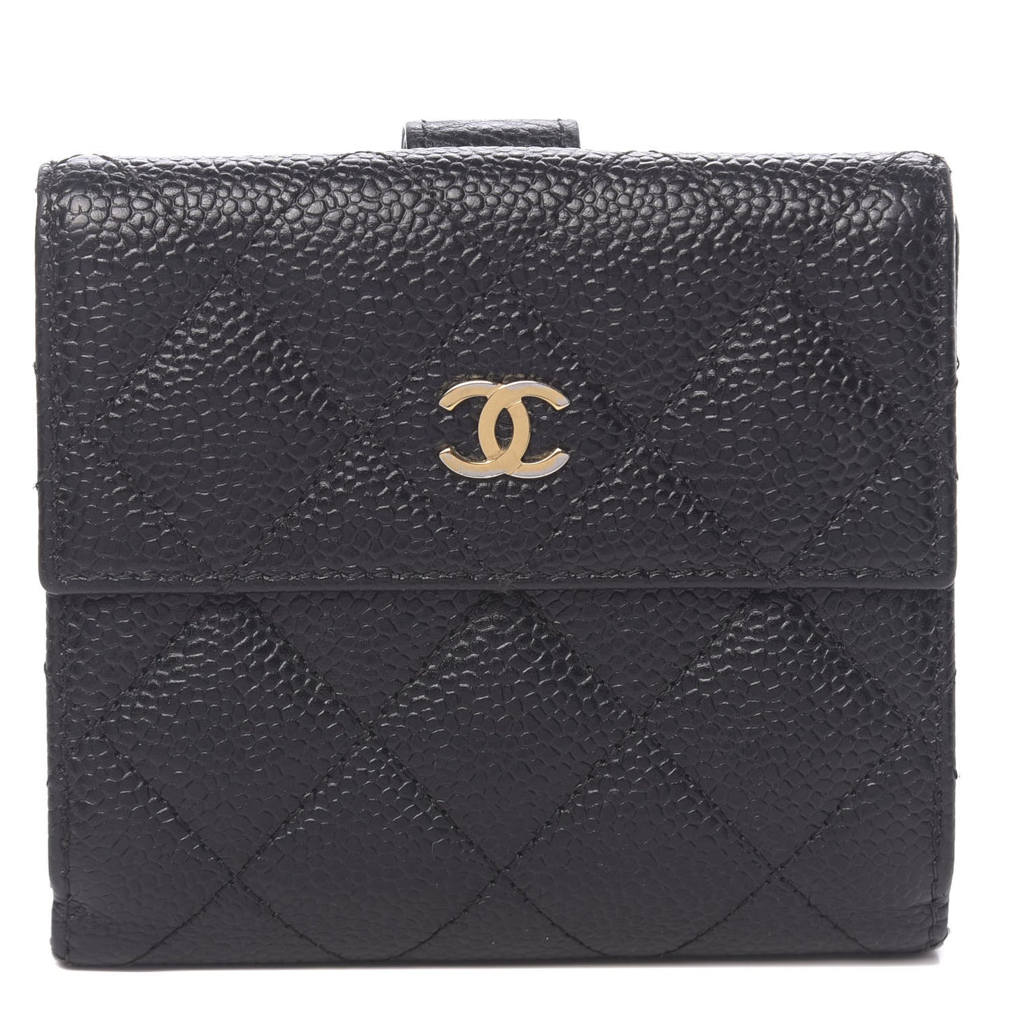 Caviar Quilted Compact French Flap Wallet Black