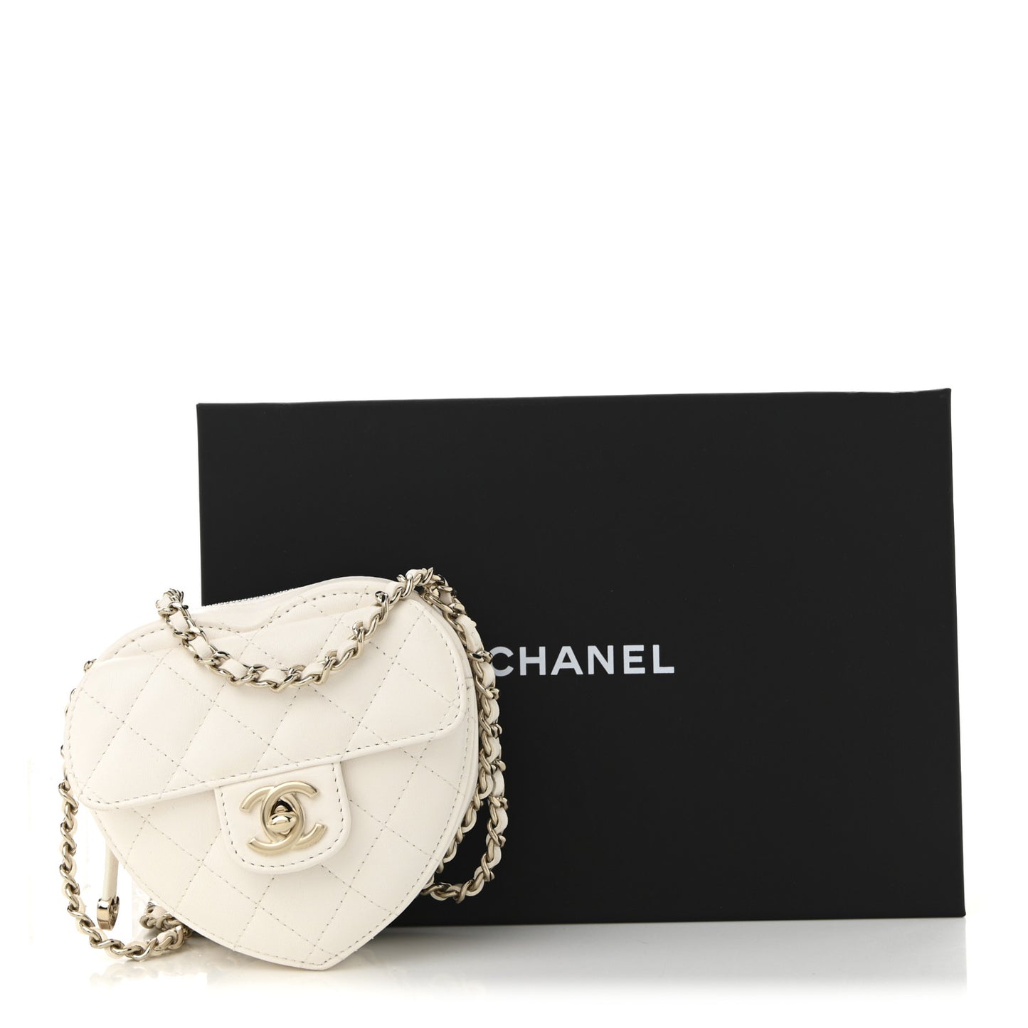 Lambskin Quilted CC In Love Heart Clutch With Chain White