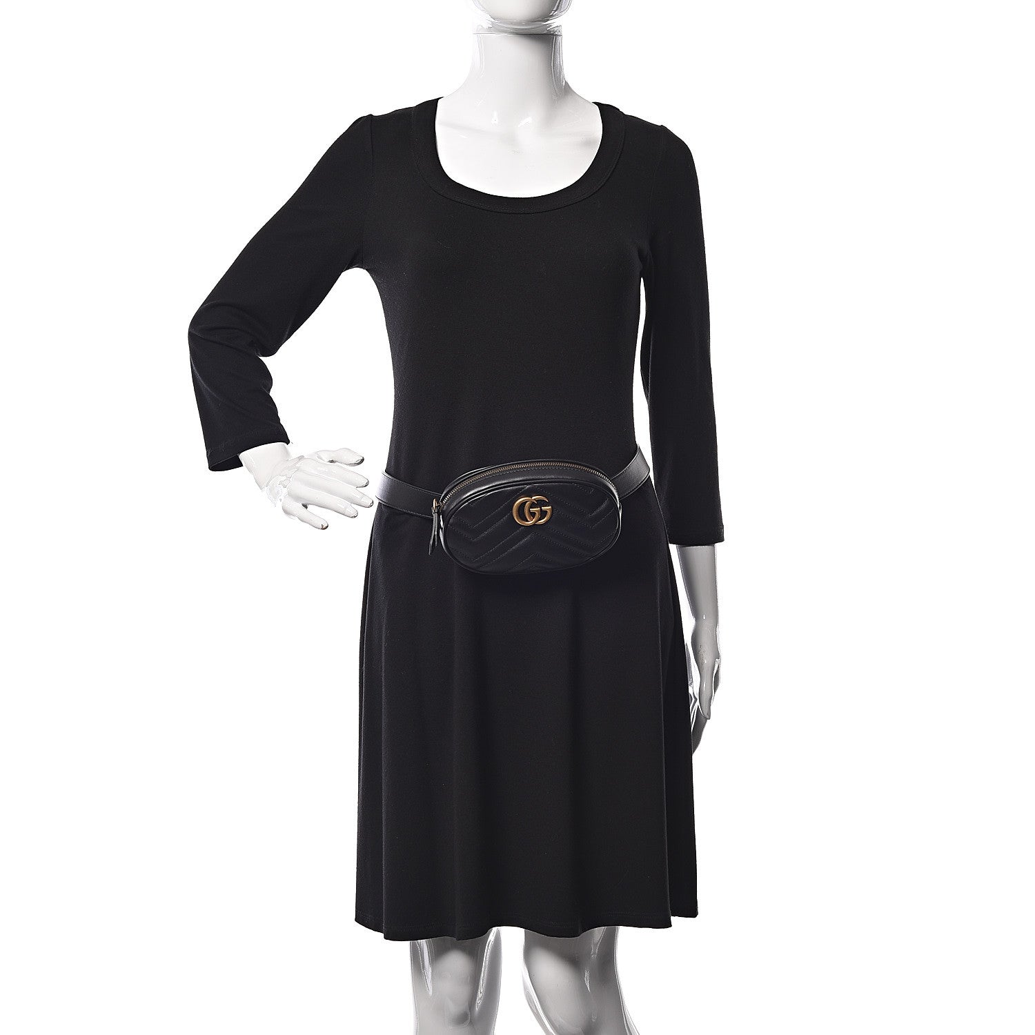 Gucci Calfskin Matelasse GG Marmont Belt Bag 85 34 Black 2 of 9