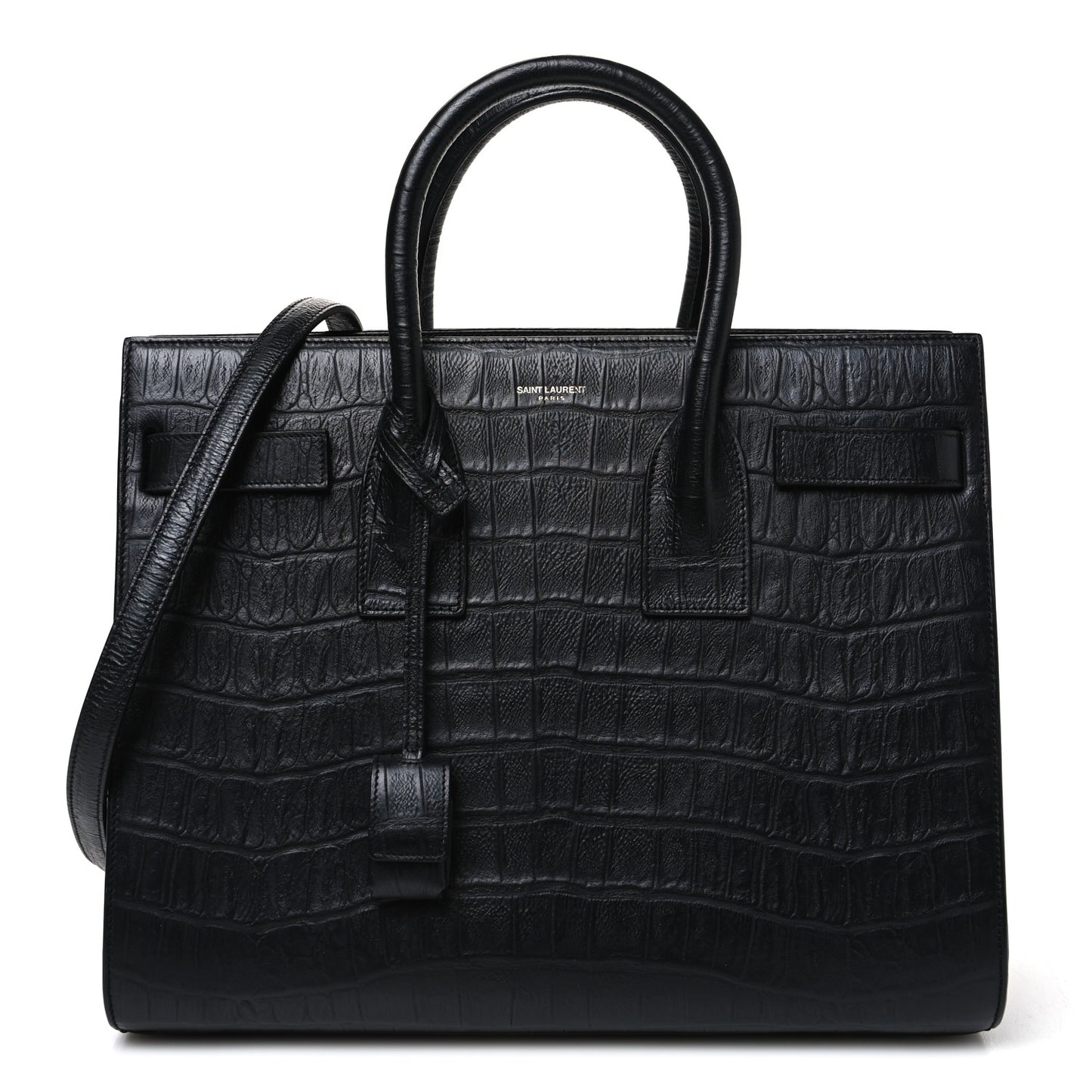 Calfskin Crocodile Embossed Small Sac de Jour Black