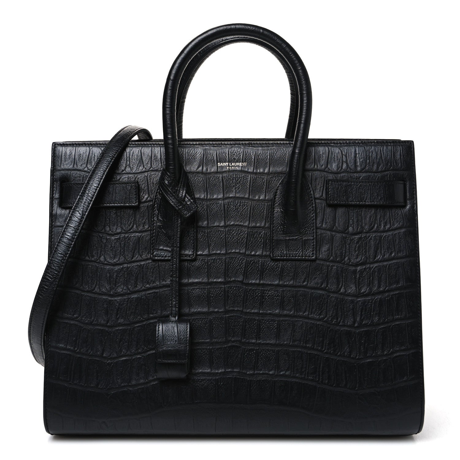 Saint Laurent Calfskin Crocodile Embossed Small Sac de Jour Black 1 of 10
