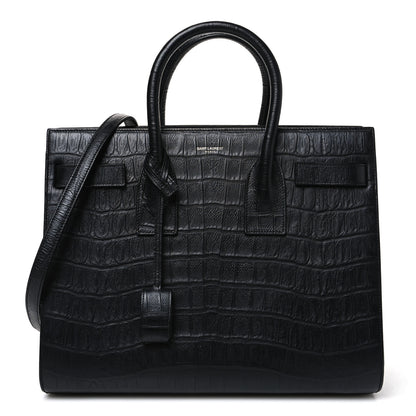 Saint Laurent Calfskin Crocodile Embossed Small Sac de Jour Black 1 of 10