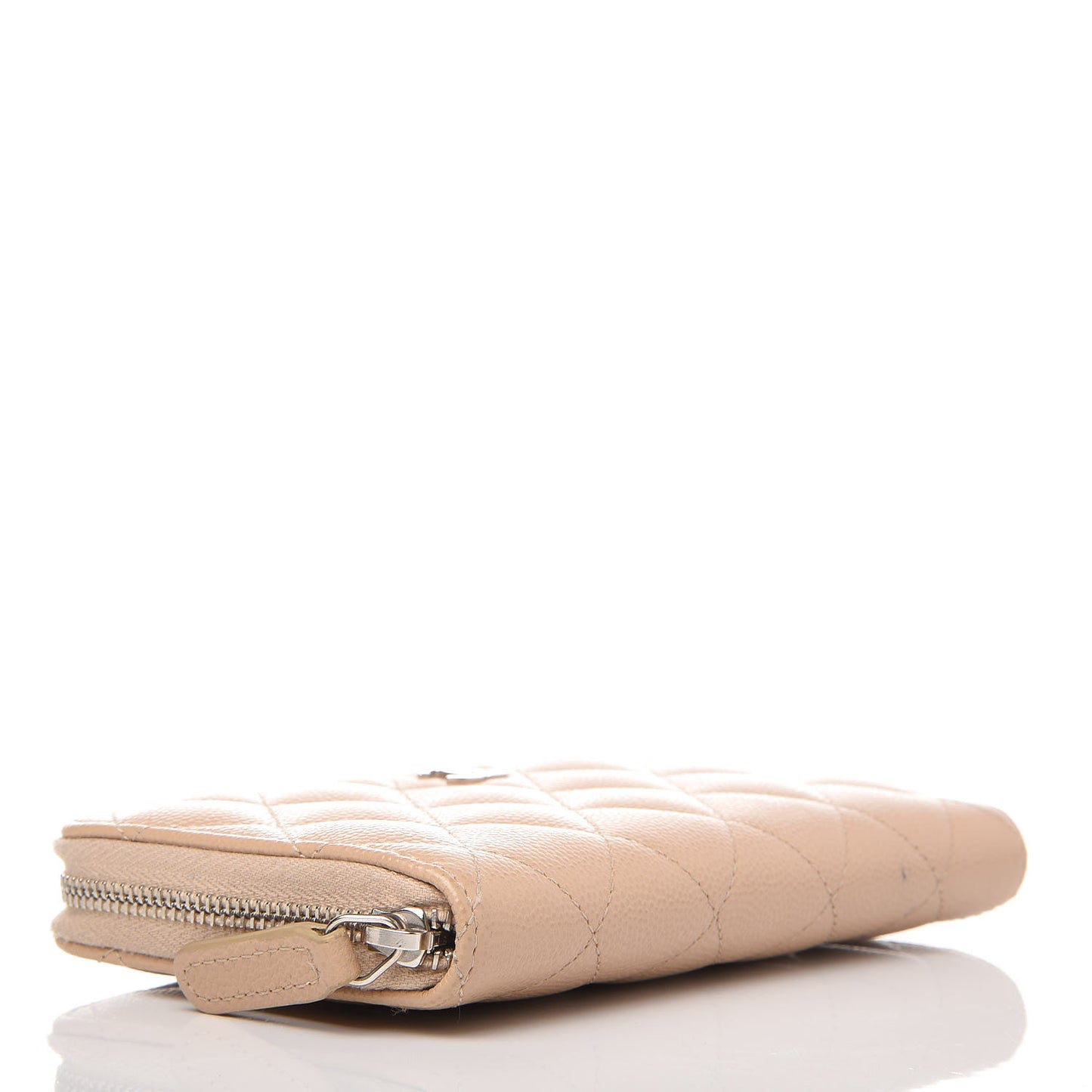 Caviar Quilted Medium Zip Around Wallet Beige