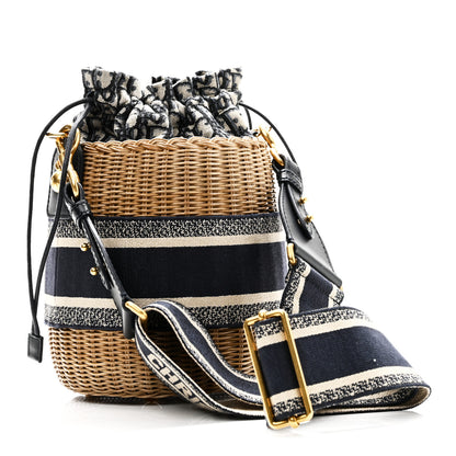 Christian Dior Wicker Oblique Drawstring Bucket Bag Blue 3 of 9