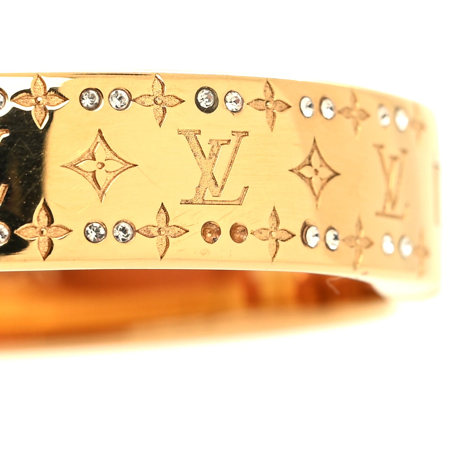 Louis Vuitton Brass Crystal Monogram Nanogram Strass Cuff S Gold 8 of 8