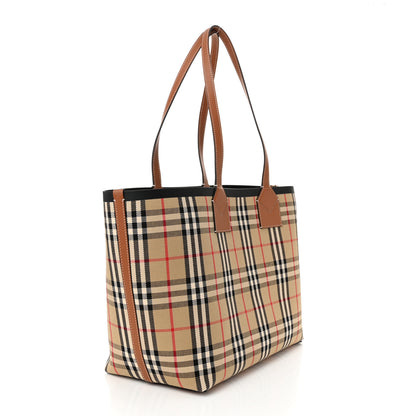 Burberry Cotton Vintage Check Medium London Tote Bag Briar Brown Black 4 of 10