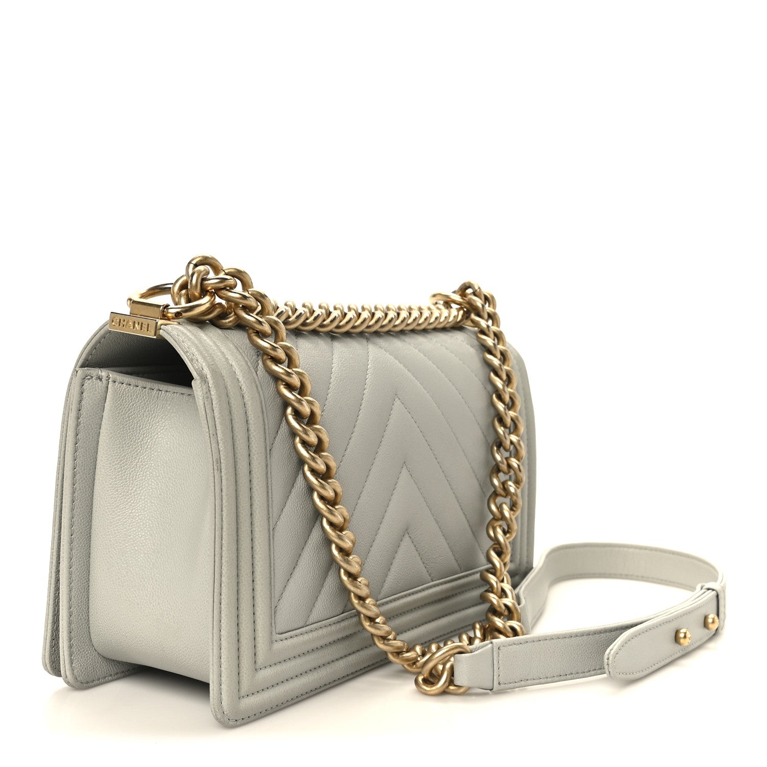 Chanel Caviar Chevron Quilted Medium Boy Flap Light Green 3 of 12