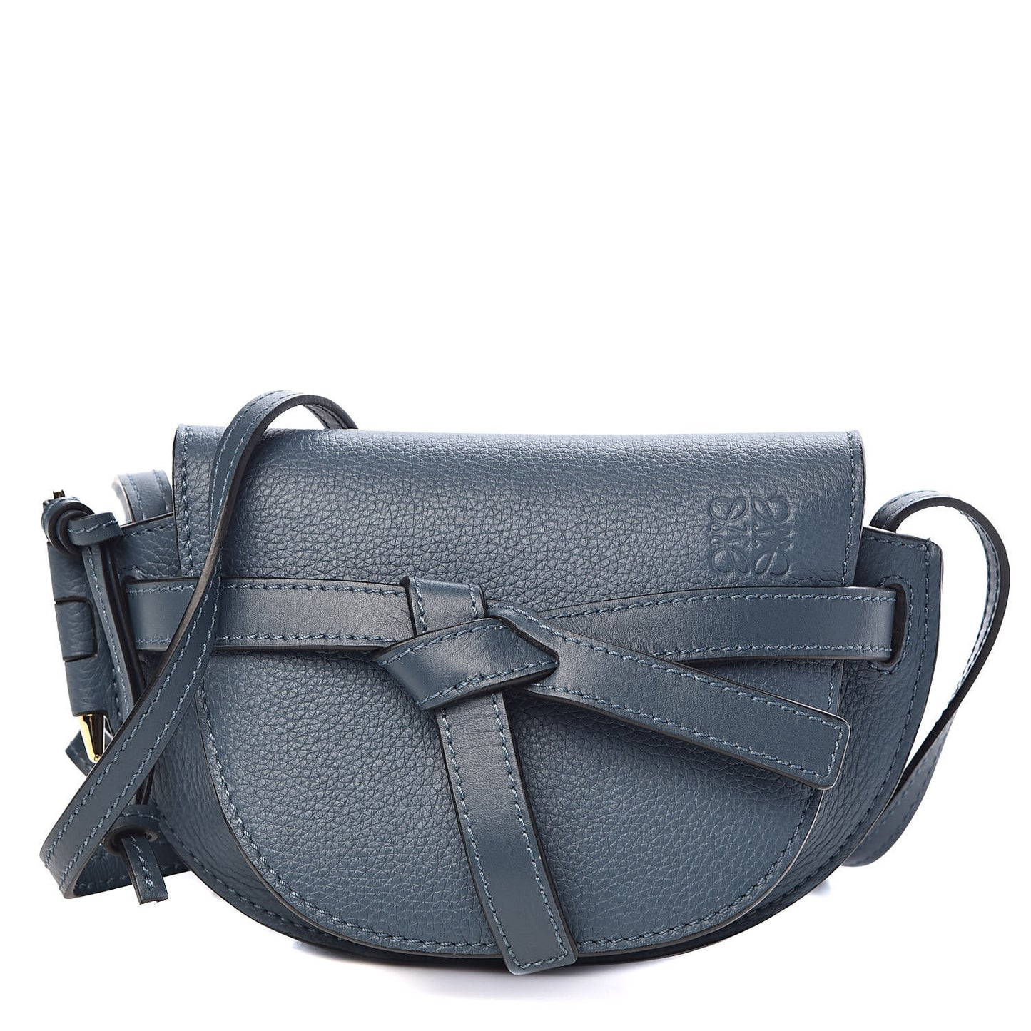 Grained Calfskin Mini Gate Crossbody Bag Steel Blue