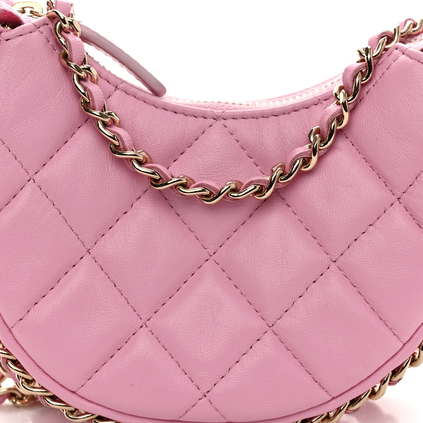 Lambskin Quilted Mini Chain Around Hobo Pink