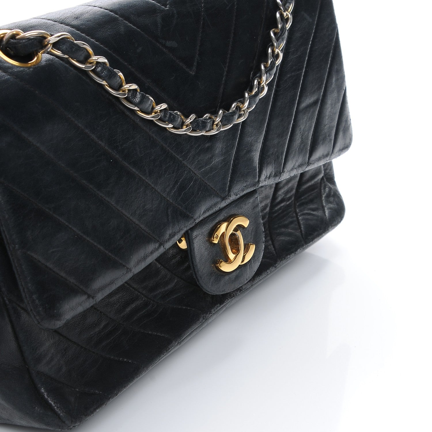 Chanel Lambskin Chevron Quilted Medium Double Flap Black 9 of 14