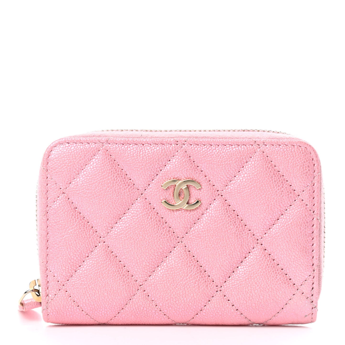 Iridescent Caviar Quilted Zip Coin Purse Pink