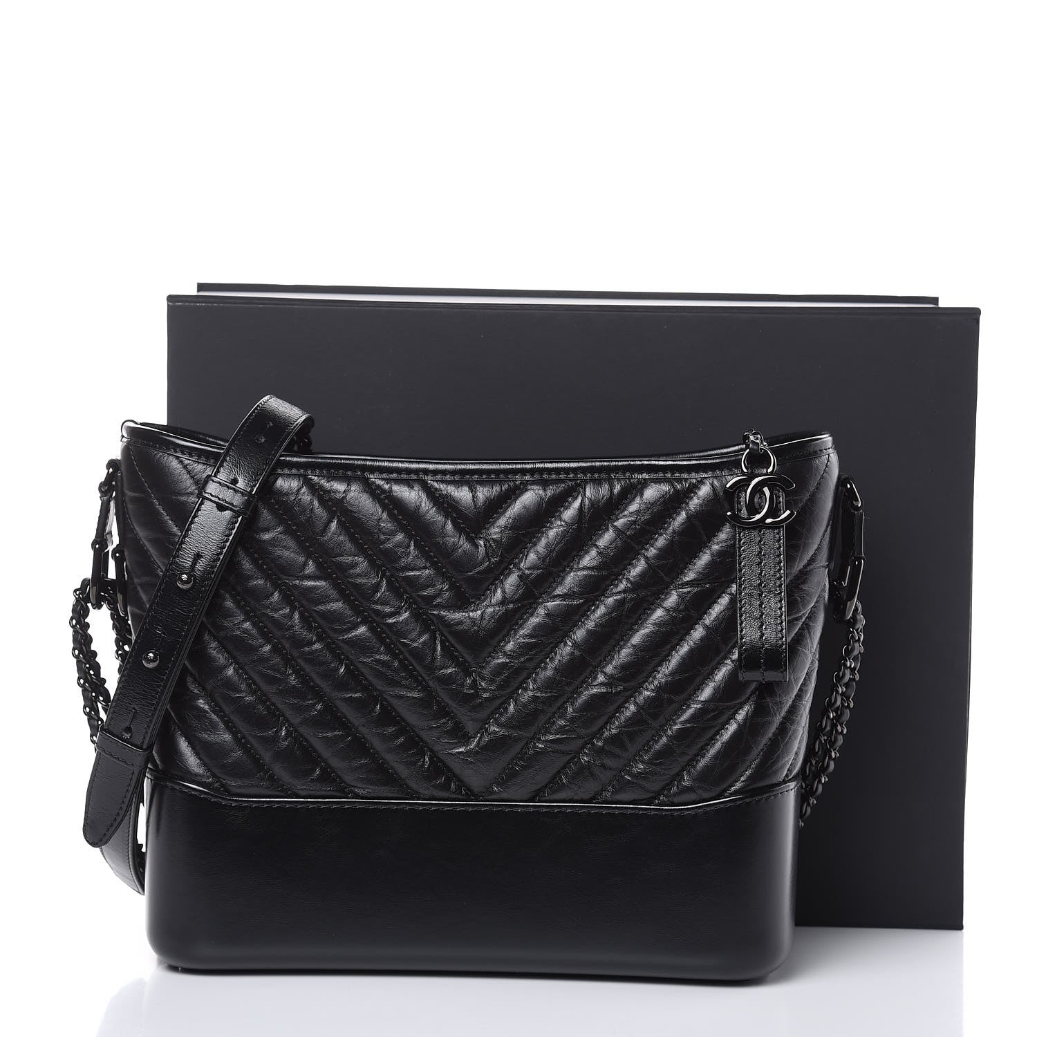 Chanel Aged Calfskin Chevron Quilted Medium Gabrielle Hobo Black 12 of 12