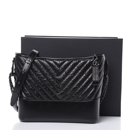Chanel Aged Calfskin Chevron Quilted Medium Gabrielle Hobo Black 12 of 12
