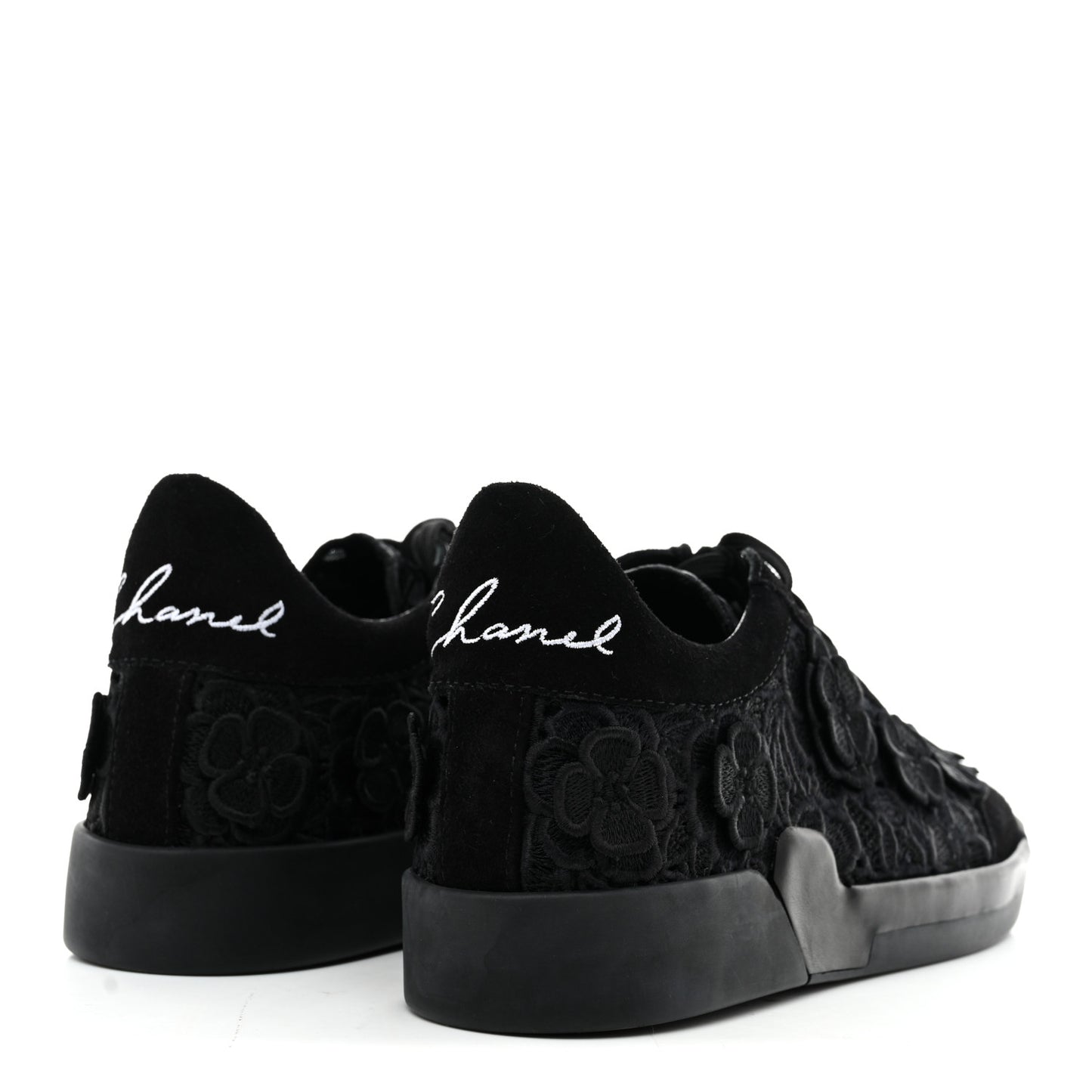 Suede Embroidered Flower Sneakers 39 Black
